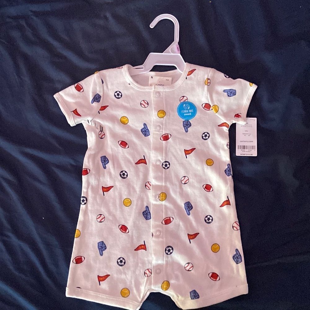 Carter’s Baby Romper 9 Months Snap Front Sports Balls Graphic One Piece Outfit